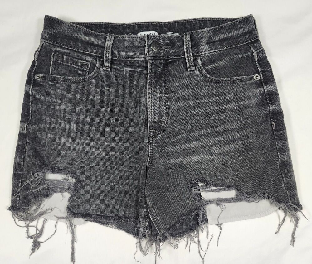 Old Navy Charcoal Distressed Cutoff Jean Shorts 28 Raw Hem Frayed Boho Stretch